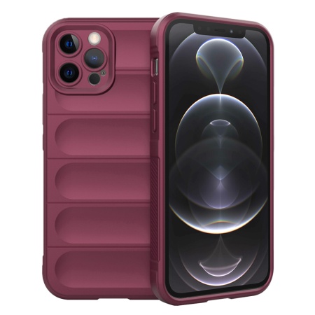 Husa pentru iPhone 12 Pro, SKYDDAR INNOVATION, Vogue, din Silicon Mat, Bordo, set cu sticker