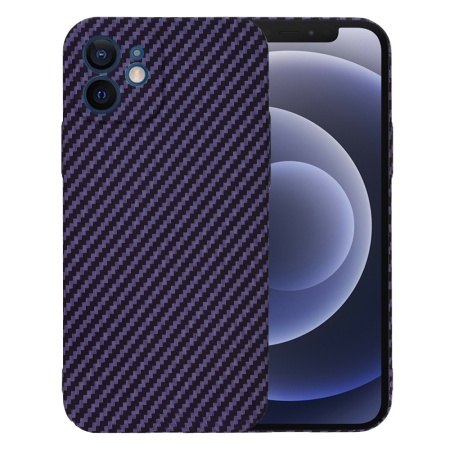 Husa pentru iPhone 12, SKYDDAR INNOVATION, textura carbon, Carbonite FiberShell, set cu sticker, Mov,