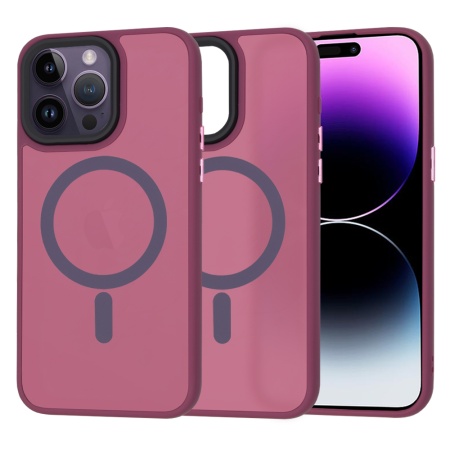 Husa pentru iPhone 14 Pro Max, SKYDDAR INNOVATION, HaloFrost MagSafe, Antisoc, set cu sticker, Bordo
