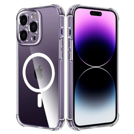 Husa pentru iPhone 14 Pro Max, SKYDDAR INNOVATION, Shockproof MagSafe din silicon, set cu sticker, Transparenta