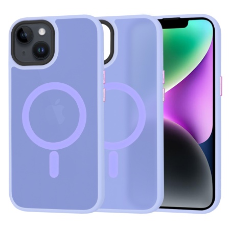 Husa pentru iPhone 14, SKYDDAR INNOVATION, HaloFrost MagSafe, Antisoc, set cu sticker, Mov deschis