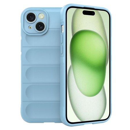Husa pentru iPhone 15 Plus, SKYDDAR INNOVATION, Magic Shield, din Silicon Mat, set cu sticker, Bleu