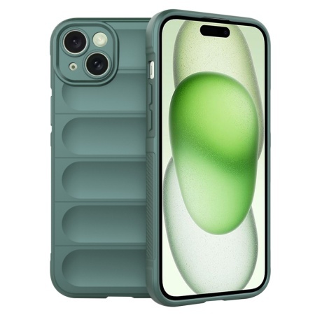 Husa pentru iPhone 15 Plus, SKYDDAR INNOVATION, Magic Shield, din Silicon Mat, set cu sticker, Verde