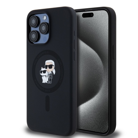 Husa pentru iPhone 15 Pro Max, Silicone MagSafe, Karl Lagerfeld - Negru