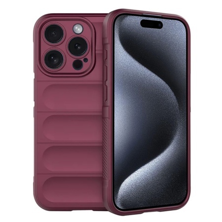 Husa pentru iPhone 15 Pro, SKYDDAR INNOVATION, Magic Shield, din Silicon Mat, set cu sticker, Bordo