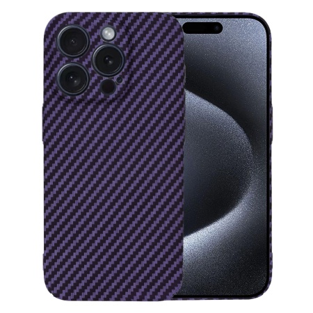 Husa pentru iPhone 15 Pro, SKYDDAR INNOVATION, textura carbon, Carbonite FiberShell, Mov, set cu sticker