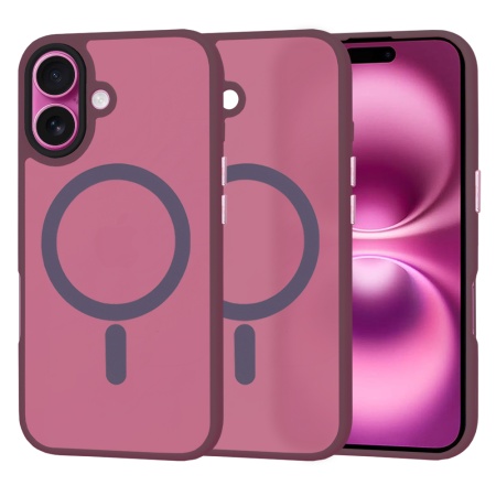 Husa pentru iPhone 16 Plus, SKYDDAR INNOVATION, HaloFrost MagSafe, Antisoc, set cu sticker, Bordo