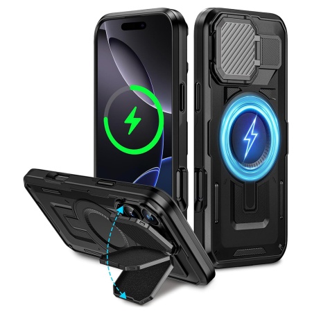 Husa pentru iPhone 16 Pro Max, SKYDDAR INNOVATION, CamVault MagSafe cu Protectie Camera, set cu sticker, Negru