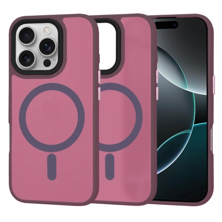 Husa pentru iPhone 16 Pro, SKYDDAR INNOVATION, HaloFrost MagSafe, Antisoc, set cu sticker, Bordo