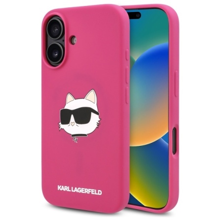 Husa pentru iPhone 16, Silicone MagSafe, Karl Lagerfeld - Fucsia