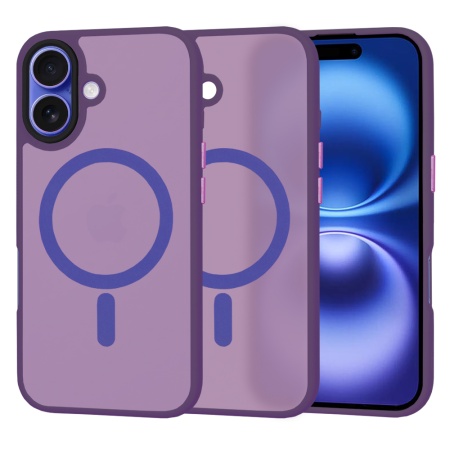 Husa pentru iPhone 16, SKYDDAR INNOVATION, HaloFrost MagSafe, Antisoc, set cu sticker, Bleumarin