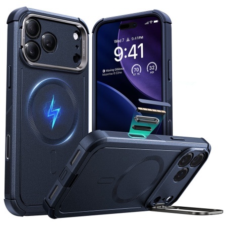 Husa pentru iPhone 17 Pro, ESR Cyber Armor Kickstand, Albastru