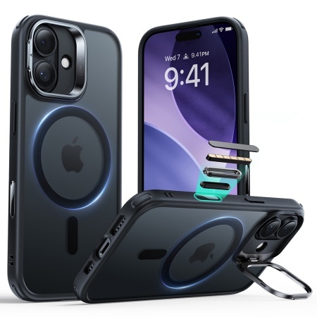 Husa pentru iPhone 17, slim, ESR Classic Hybrid HaloLock Kickstand, Negru frost