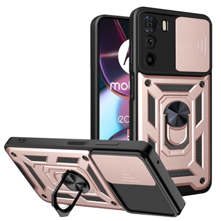Husa pentru Motorola Edge 30, SKYDDAR INNOVATION, CamShield, Inel magnetic, set cu sticker, Roz