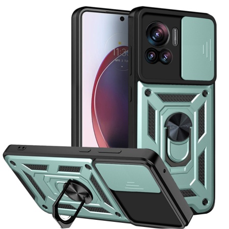 Husa pentru Motorola Edge 30 Ultra, SKYDDAR INNOVATION, CamShield, Inel magnetic, set cu sticker, Verde