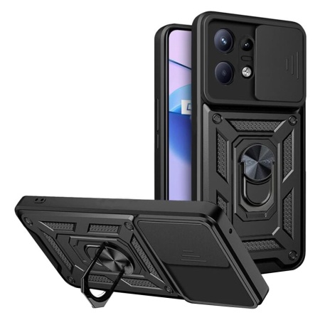 Husa pentru Motorola Edge 50 Pro, SKYDDAR INNOVATION, CamShield, Inel magnetic, set cu sticker, Negru