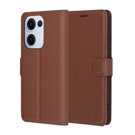 Husa pentru Oppo Reno13, SKYDDAR INNOVATION, Leather Wallet, tip Carte cu Portofel Interior, Finisaje Premium, set cu sticker, Maro