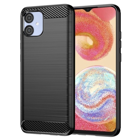 Husa pentru Samsung Galaxy A04e / Galaxy M04, SKYDDAR INNOVATION, Carbon Silicone, din Silicon Slim, cu textura Fibra Carbon, set cu sticker, Negru