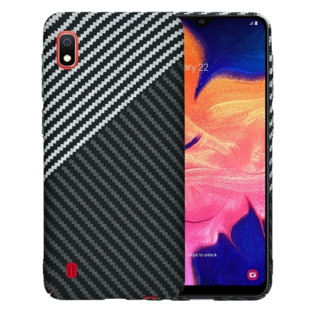Husa pentru Samsung Galaxy A10, SKYDDAR INNOVATION, textura carbon, Carbonite FiberShell, set cu sticker, Gri,