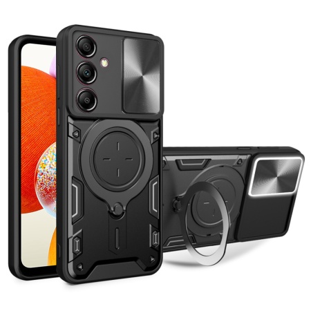 Husa pentru Samsung Galaxy A14 5G / Galaxy A14 4G, SKYDDAR INNOVATION, CamGuard Pro, Inel Magnetic, Protectie Camera, set cu sticker, Negru