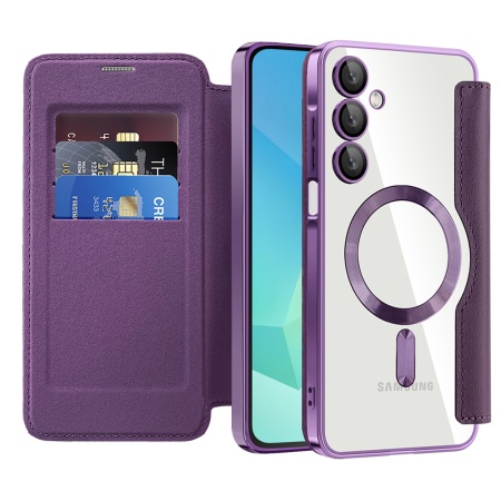 Husa pentru Samsung Galaxy A16 4G / Galaxy A16 5G tip carte, SKYDDAR INOVATION, SmartMag Book, Magsafe, RFiD, Suport Carduri, set cu sticker, Mov