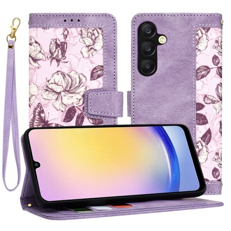 Husa pentru Samsung Galaxy A25 5G, SKYDDAR INNOVATION, Flipcraft din Piele Ecologică, Stand Integrat, Buzunare pentru Carduri, set cu sticker, Mov