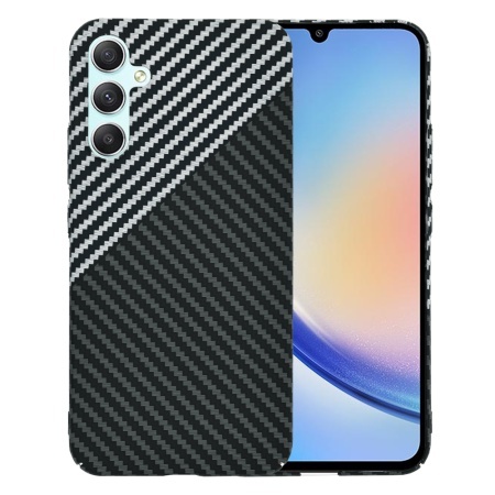Husa pentru Samsung Galaxy A34 5G, SKYDDAR INNOVATION, textura carbon, Carbonite FiberShell, set cu sticker, Gri,