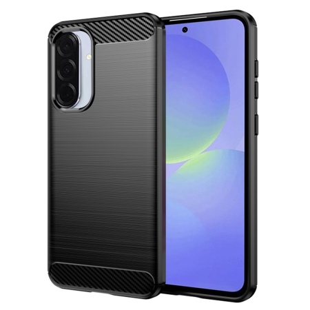 Husa pentru Samsung Galaxy A36 5G / Galaxy A56 5G, SKYDDAR INNOVATION, Carbon Silicone, din Silicon Premium, Slim, cu textura Fibra Carbon, Negru, set cu sticker
