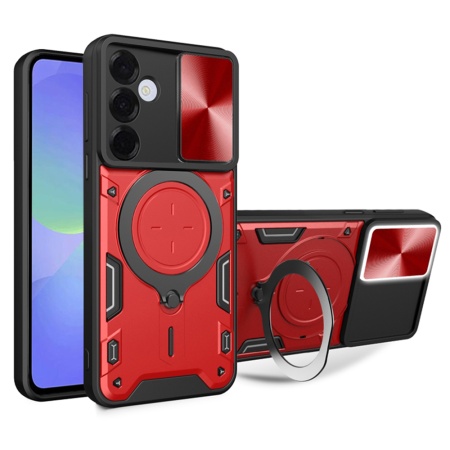 Husa pentru Samsung Galaxy A36 5G, SKYDDAR INNOVATION, CamGuard Pro, Inel Magnetic, Protectie Camera, set cu sticker, Rosu
