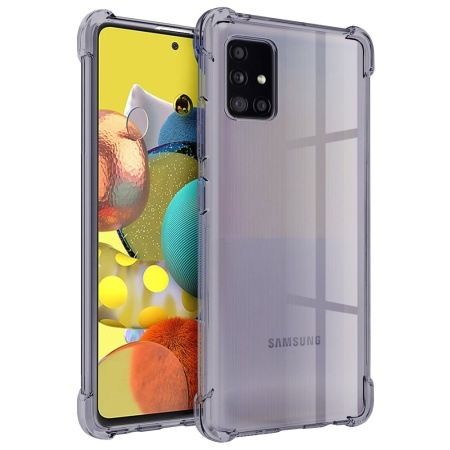 Husa pentru Samsung Galaxy A51 4G, SKYDDAR INNOVATION, Shockproof Clear Silicone, Silicon Slim, set cu sticker, Fumuriu