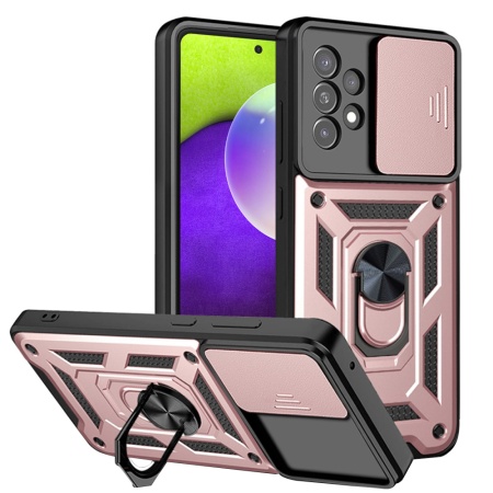 Husa pentru Samsung Galaxy A52 5G / Galaxy A52 4G / Galaxy A52s 5G, SKYDDAR INNOVATION, CamShield, Inel magnetic, set cu sticker, Roz
