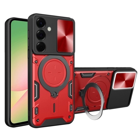 Husa pentru Samsung Galaxy A56 5G, SKYDDAR INNOVATION, CamGuard Pro, Inel Magnetic, Protectie Camera, set cu sticker, Rosu