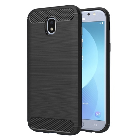 Husa pentru Samsung Galaxy J5 2017 J530, Galaxy J5 Pro 2017, SKYDDAR INNOVATION, Carbon Silicone, din Silicon Slim, cu textura Fibra Carbon, set cu sticker, Negru