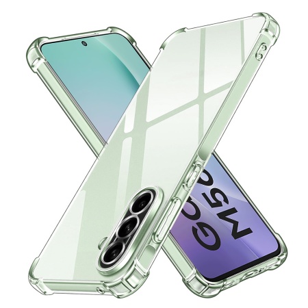Husa pentru Samsung Galaxy M56, SKYDDAR INNOVATION, Shockproof Clear Silicone, Silicon Slim, set cu sticker, Transparenta