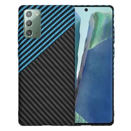 Husa pentru Samsung Galaxy Note 20 / Galaxy Note 20 5G, SKYDDAR INNOVATION, textura carbon, Carbonite FiberShell, set cu sticker, Bleu,