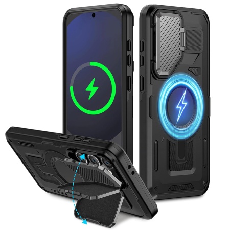 Husa pentru Samsung Galaxy S24 FE, SKYDDAR INNOVATION, CamVault MagSafe cu Protectie Camera, set cu sticker, Negru
