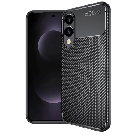 Husa pentru Samsung Galaxy S25 Edge, SKYDDAR INNOVATION, CarbonFiber, Antisoc, Negru, set cu sticker