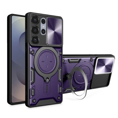 Husa pentru Samsung Galaxy S25 Ultra, SKYDDAR INNOVATION, CamGuard Pro, Inel Magnetic, Protectie Camera, set cu sticker, Mov