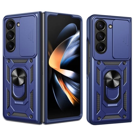 Husa pentru Samsung Galaxy Z Fold5, SKYDDAR INNOVATION, CamShield, Inel magnetic, set cu sticker, Albastru