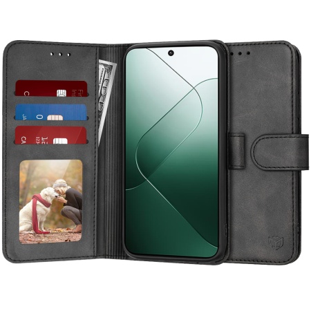 Husa pentru Xiaomi 14, SKYDDAR INNOVATION, Diary Book, tip carte, cu Portofel Interior, Antisoc, Negru, set cu sticker
