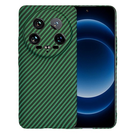 Husa pentru Xiaomi 14 Ultra, SKYDDAR INNOVATION, textura carbon, Carbonite FiberShell, set cu sticker, Verde,