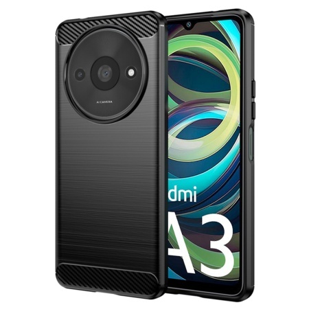 Husa pentru Xiaomi Redmi A3 / Redmi A3x, SKYDDAR INNOVATION, Carbon Silicone, din Silicon Slim, cu textura Fibra Carbon, set cu sticker, Negru