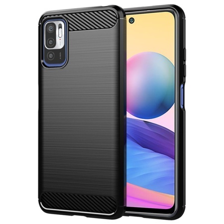 Husa pentru Xiaomi Redmi Note 10 5G / Poco M3 Pro 5G, SKYDDAR INNOVATION, Carbon Silicone, din Silicon Slim, cu textura Fibra Carbon, set cu sticker, Negru