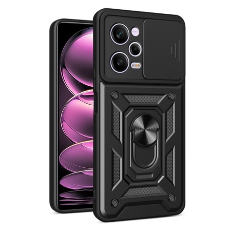 Husa pentru Xiaomi Redmi Note 12 Pro 5G / Poco X5 Pro, SKYDDAR INNOVATION, CamShield, Inel magnetic, set cu sticker, Negru