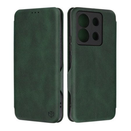 Husa pentru Xiaomi Redmi Note 13 Pro 5G / Poco X6, SKYDDAR INNOVATION, Safe Wallet tip carte din Piele Ecologica, Suport Carduri, Inchidere Magnetica, Verde, set cu sticker