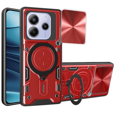 Husa pentru Xiaomi Redmi Note 14 5G, SKYDDAR INNOVATION, CamGuard Pro, Inel Magnetic, Protectie Camera, set cu sticker, Rosu
