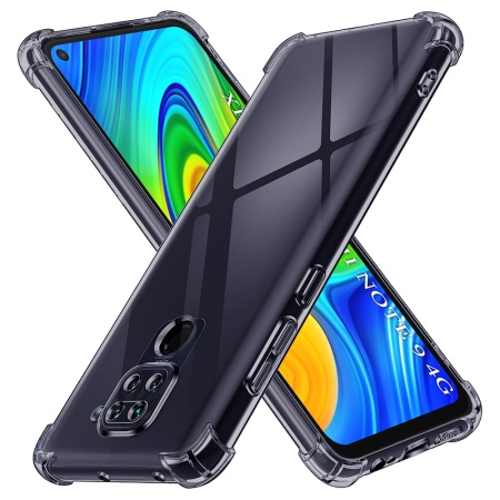 Husa pentru Xiaomi Redmi Note 9 / Redmi 10X 4G, SKYDDAR INNOVATION, Shockproof Clear Silicone, Silicon Slim, set cu sticker, Fumuriu