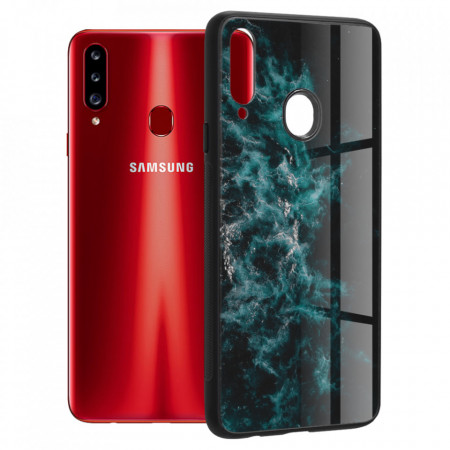 Husa Samsung Galaxy A20S cu sticla securizata, Techsuit Glaze - Blue Nebula