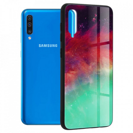 Husa Samsung Galaxy A50 cu sticla securizata, Techsuit Glaze - Fiery Ocean