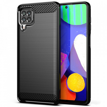 Husa Samsung Galaxy F62 / M62 din silicon, Slim, cu textura Fibra Carbon - Negru